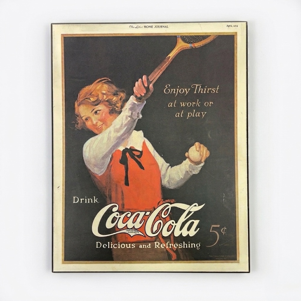 COCA-COLA 1923 Ladies Home Journal Vintage Ad Tennis Girl Flapper Dry Mounted